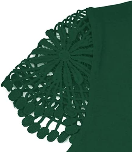 Женски летни графички маички со сончоглед, чипка чипка краток ракав против блузи на вратот, случајни лабави вклопувачки врвови на туника