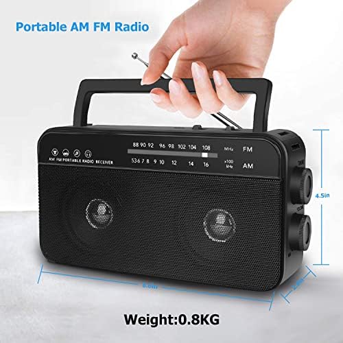 Преносен AM FM радио со најдобар прием, радио со батерии или AC Power Transistor Аналогно радио со два големи звучникот, приклучок за слушалки,