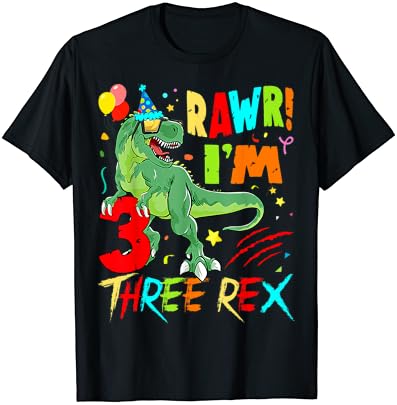 Деца Три Рекс Роденден Облека Диносаурус 3 Годишно Момче Маица