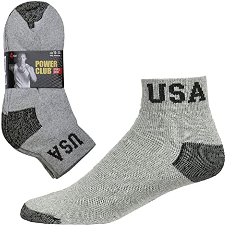 4 пара, Менс САД, четвртина чорапи со перничиња, атлетични спортови со сиви атлетски спортови со 10-13 памук