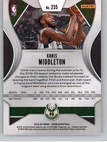 2019-20 Panini Prizm 235 Khris Middleton Milwaukee Bucks NBA кошаркарска трговија картичка