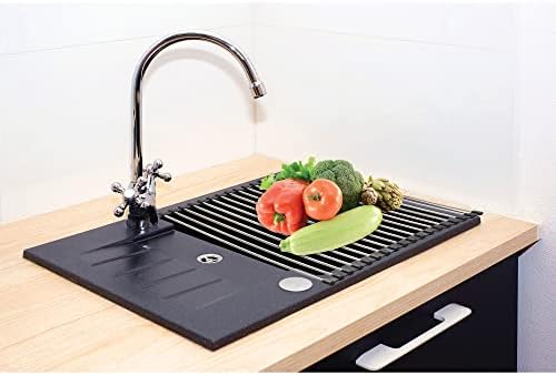 Медисон Yorkујорк се тркала за сушење на садот - над мијалникот за кујнски шалтер, преклопна решетка за сушење од не'рѓосувачки челик за чаши,
