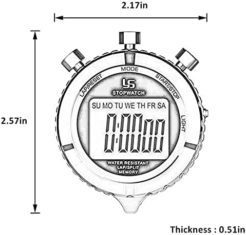 XDKL Дигитален Стоперка Тајмер Метал Стоп Часовник Со Задно Осветлување, 2 Круг Стоперка Тајмер За Спортски Натпревар
