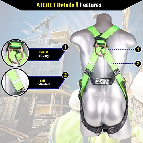 Безбедност на Палмер Безбедност на целосна градба на телото со прилагодување на 5 поени, грб Д-прстен, громски нозе и индикатори за паѓање I OSHA