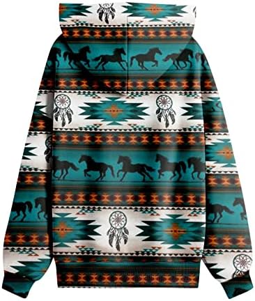 Нокмопо симпатични џемпери за жени обични геометриски коњи печати со долг ракав влечејќи врвови на врвови, џемпер со качулка во стил