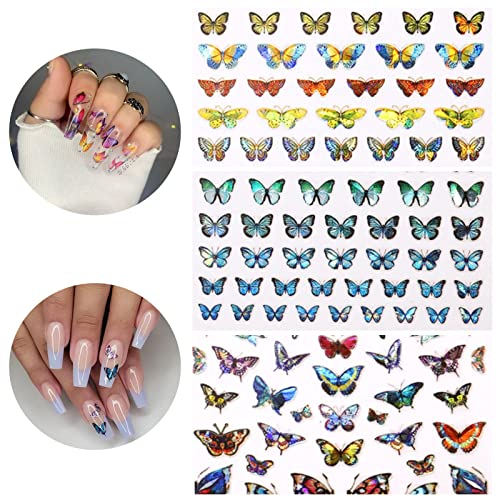 Baoximong 8 листови налепници за уметност од пеперутка за нокти Декларации разнобојни пролетни нокти декорации 3Д само-лепете ги ноктите за