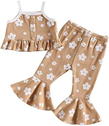 Девојче Девојче летни облеки Флорална разголена камизола шпагети ленти врвови на елек и панталони поставени 12 18 месеци 2Т 3Т облека