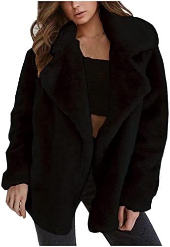 Зимски палто на Нарбрг за женска руно јакна Шерпа Фаузи Фаукс Сликинг Лапел Отворен фронт Кардиган обична топла надворешна облека