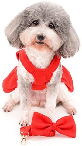 Зунеа XMAS кучиња Облечи за кучиња за мали кучиња девојче зимско топло кученце божиќна принцеза фустан со лак и поводник сет симпатична облека