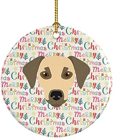 Богатства на Каролина WDK1538CO1 Сато кучиња Среќен Божиќен керамички украс, повеќебојни, украси за новогодишни елки, висечки