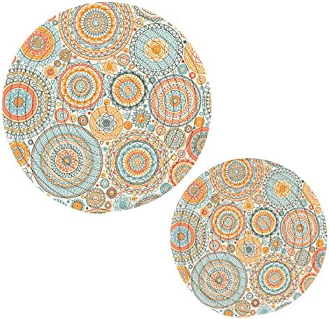 Мандала портокалова сина сина боја за жешки садови држачи за тенџере сет од 2 парчиња топли влошки за кујнски памучни тркалезни обиколни