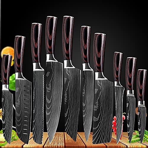 Комплети Кујнски Ножеви, Комплет Готвачки Нож Од Дамаск Комплет Јапонски Комплет Нож За Сечкање Ласерски Сантоку Нож За Сечење Нож За Сечење