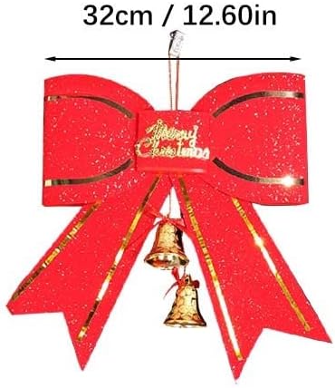 Декорација на новогодишна Елка Црвена Голема Машна Вратоврска 13 см Со Приврзок За Ѕвонче Занишан Куче Автомобил Виси Украс