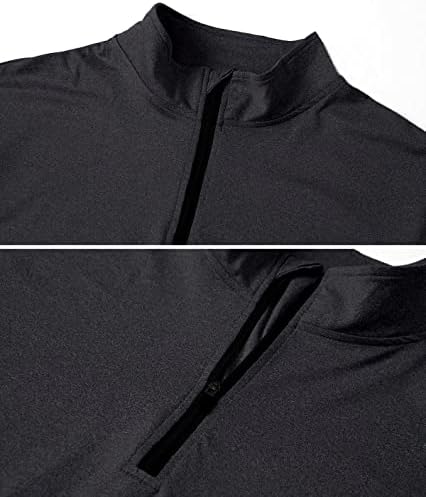 Менсдур за брзо-суво активни спортски кошули со брза спортска четвртина поштенски патент со долги ракави што трчаат пулвер врвови на отворено