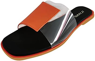 IQKA жени летни влечки Транспарентни појаси модни рамни чевли отворени пети лизгаат на слајдови обични удобни станови сандали
