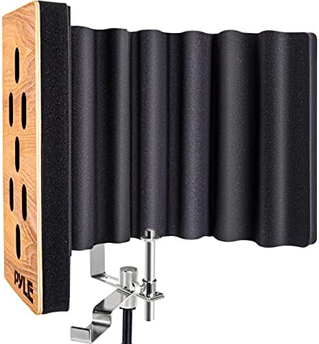 Изолационен штит за микрофон на пиле дрво - штанд за снимање на изолација на звук, студиски микрофон вокален штанд за амортизација на
