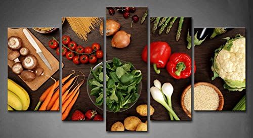 5 панел wallидна уметност свеж изглед боја здрава исхрана на маса полна со свеж зеленчук овошје и друга здрава храна сликање слики