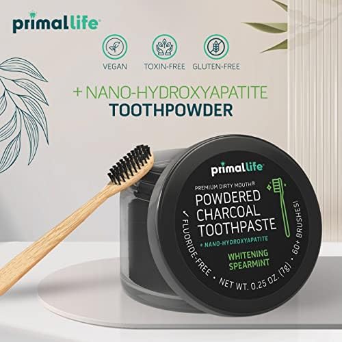 Primal Life Organics - валкана уста за заби, активиран прашок за чистење на заби од јаглен, есенцијални масла со каолин и бентонит глина, 200+