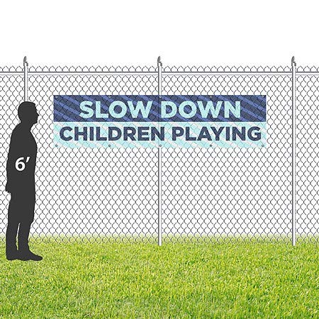 CGSignLab | „Забави деца кои играат -сино сини“ отпорни на ветер, винил банер | 8'x2 '