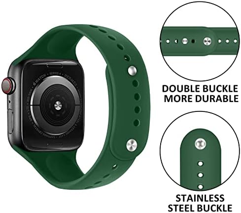 Silicone Sport Band компатибилен со Apple Watch 38mm 41mm 40mm 42mm 44mm 45mm 49mm, прилагодлива мека силиконска нараквица за