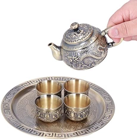 Гроздобер сад за чај од кафе, метален турски чај сет со 4 чаши кафе занаетчиски сад за чај Подарок за подароци за свадбен чај