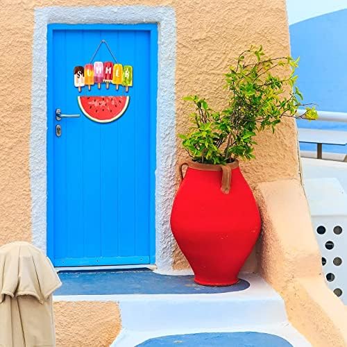 Знак на врата од лубеница лето добредојде врата врата, дрвена врата украсен декор, wallид, виси домаќин, подарок за дома, занишан