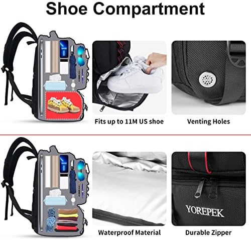 Ранецот за тркалање на Yorepek за мажи жени се вклопуваат 15,6 инчи лаптоп и екстра голем ранец за патувања со преграда за чевли, црна