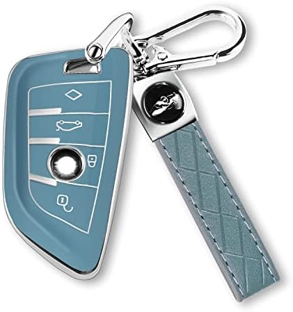 QBUC за BMW Key FOB Cover со кожен клуч за клучеви, за BMW 2 5 6 7 Series X1 X2 X3 X5 X6 Premium Soft TPU клуч за копче FOB