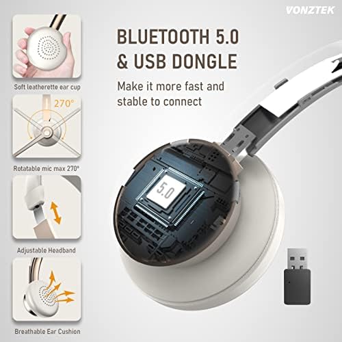 Безжични слушалки, камионџии Bluetooth слушалки со откажување на бучава од микрофон и USB dongle, безжични слушалки со MIC MUTE за мобилен
