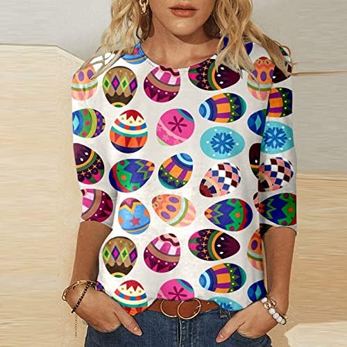 Elенски Велигденски кошули 3/4 ракав Симпатични графички маички смешни среќни маици цветни руфли блуза