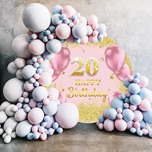Yeelle 6.5x6.5ft розово и розово злато среќно 20 -ти роденденско позадина Сјајни сјајни балони роденденска забава фотографија позадина за