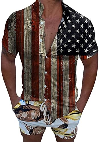 Здфер 4 -ти јули Патриотски кошули за мажи копче надолу кошула во САД знаме печатени врвови лето редовно вклопување кошула за кратки ракави