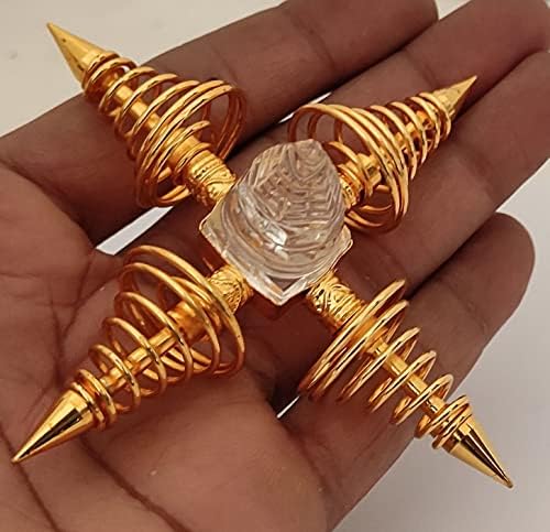 Sharvgun Clear Quartz Yantra Gemstone Reciation Charge Generator, 4 точки злато позлатени метални спирални конуси за медитација, балансирање