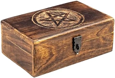 Гроздобер Кутија За Накит Со Заклучување Кристална Кутија За Складирање Вика Пентаграм Даб Дрвена Кутија Дрвена Кутија За Складирање