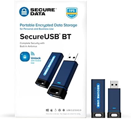SecureData SecureUSB BT 64GB Хардвер Шифрирана USB 3.0 Флеш ДИСК FIPS 140-2 Ниво 3 Отклучување преку телефон стан TAA Во Согласност, CJIS,