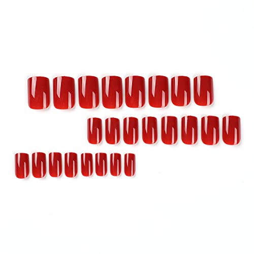 Црвениот Плоштад Притиснете На Ноктите Кратки Лажни Нокти Сјајна Целосна Покривка Акрилни Вештачки Нокти За Повеќекратна Употреба