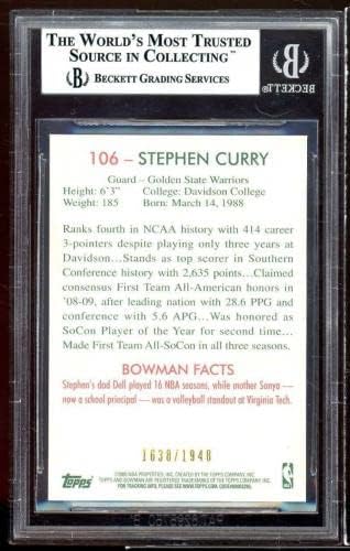 Стивен Кари Дебитант картичка 2009-10 Bowman 48 Blue #106 BGS 9 - Кошаркарски картички за дебитантски картички