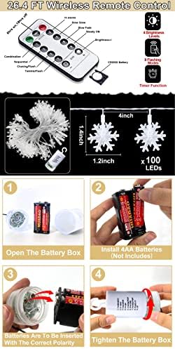 Аменон 100 LED Божиќни снегулки Случајни светла Декорација, 33 стапки на самовили тајмер 8 режими далечинска батерија управувана водоотпорна декорација на Божиќ