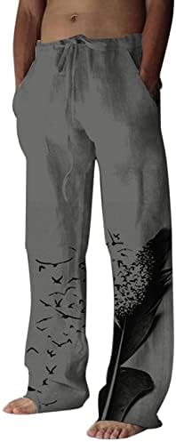 Машки џемпери на Јундан, памучни постелнини панталони меки удобни лабави се вклопуваат широки панталони за нозе, кои трчаат џогерски панталони