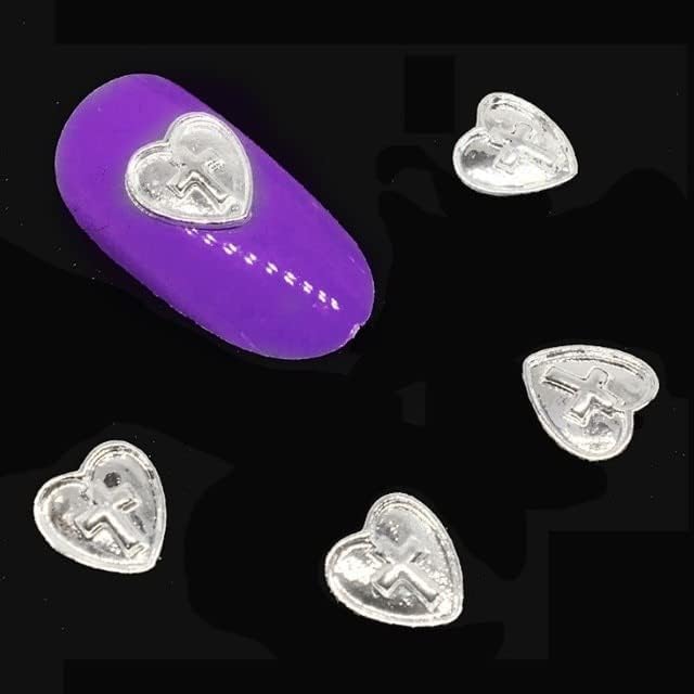 20 парчиња срце 3Д за украсување на ноктите за нокти легури на ноктите златни loveубовни нокти сјајни ригистони на ноктите, симпатична