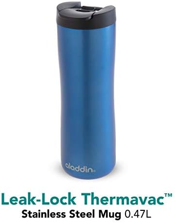 Aladdin Leak -Lock Thermavac Thermavac Не'рѓосувачки челик кригла 0,47L Blue - Leakproof - Double Wallиден вакуум изолиран чаша - се загрева
