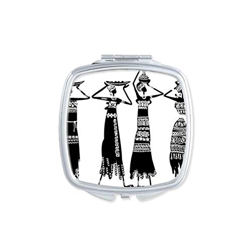 Привитивна Африка Фустани Абориџини Црни Тотеми Огледало Пренослив Компактен Џеб Шминка Двострано Стакло
