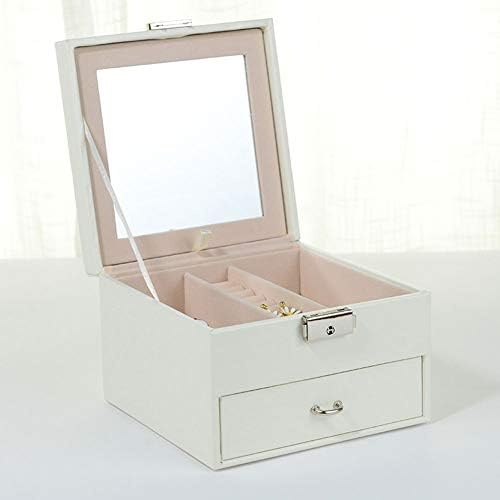 QTT Пренослива Кутија За Накит Бела Кутија За Складирање За Накит Изложба Со Голем Капацитет Со Огледало Двослоен Накит Прстен