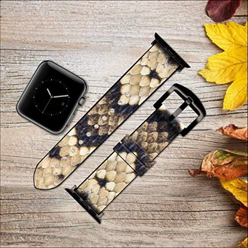CA0718 Diamond Rattle Snake Graphic Print Leather & Silicone Smart Watch Band Crap за Apple Watch Iwatch големина 42mm/44mm/45mm