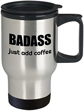 Кригла за патувања во Badass - Смешен термички изолиран не'рѓосувачки челик само додадете идеја за подароци за кригла кафе