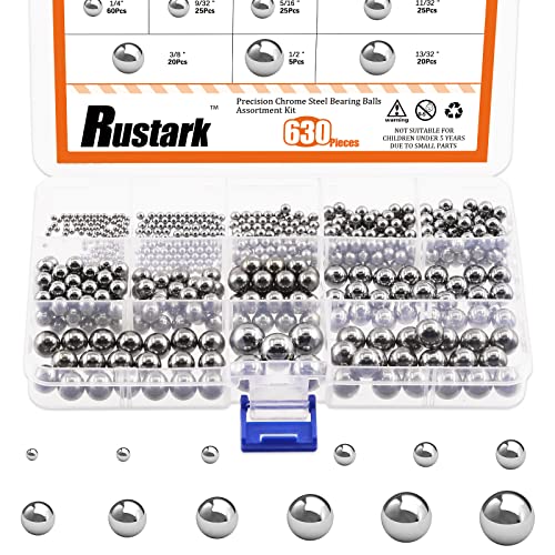 Rustark 630PCS SAE 12 големини Прецизност 304 Не'рѓосувачки челик велосипед за лежиште на топката за асортиман на топката-3/32 “1/8 5/32 3/16 7/32
