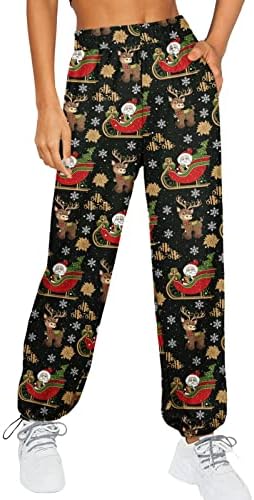 Женски Божиќни џемпери џокери удобни еластични половини редовни широки панталони за нозе Снежен човек пешачење атлетски салон џогери