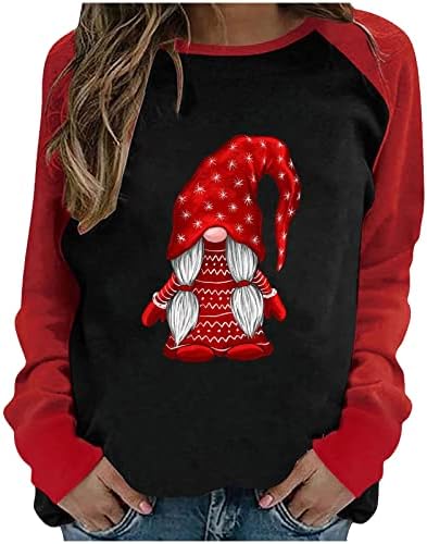 Симпатични врвови со долги ракави за жени Денот на вineубените Раглан Кошули мода смешни гноми срцеви печати пулвер случајна маица