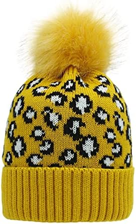 Плетена капа со пом пом жени руно наредени потопло ски -капа, плетено бена лисица капа, памук дебела гравчиња капа за мажи за