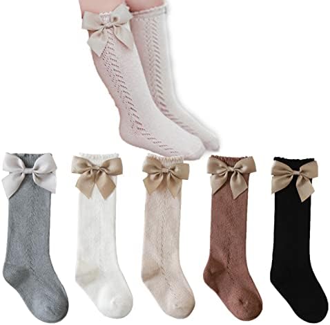 Tibe Pincess Бебе девојки колено високи чорапи Детето лак за лакови за дишење фустани чорапи Детска памучна цевка униформни чорапи